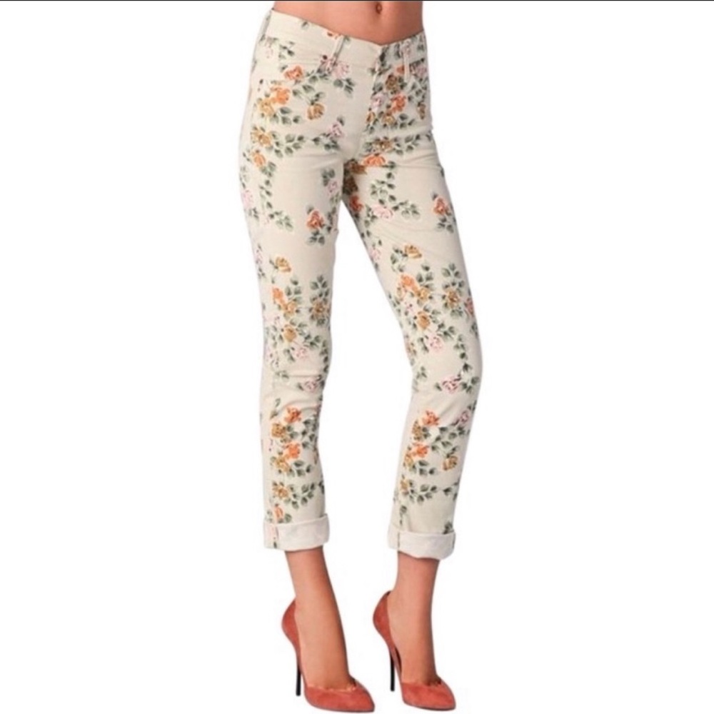 Citizens of Humanity Womens size 28 floral skinny roll up cream Mandy jeans